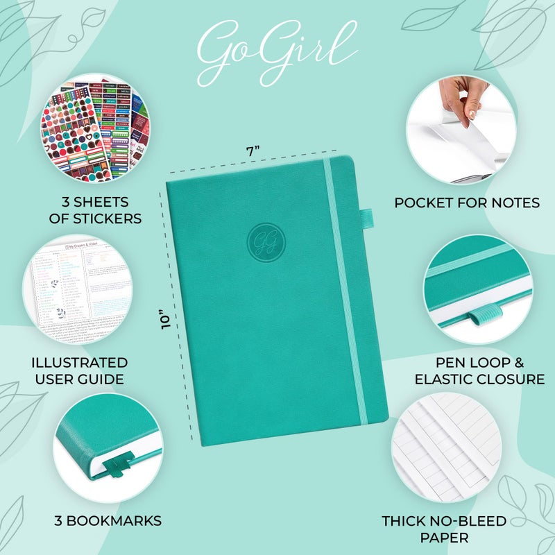 GoGirl Planner PRO Schedule - Undated Planner with Hourly Time Slots, Monthly, Weekly & Daily Organizer, Appointment Book for time Management, 7"x10" Hardcover, Lasts 1 Year - Turquoise - Image 2